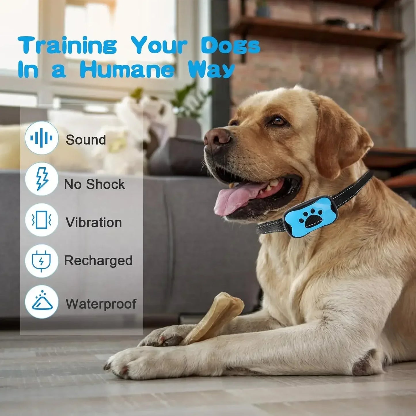 "Rechargeable Ultrasonic Anti-Bark Training Collar for Dogs with Vibration Control"