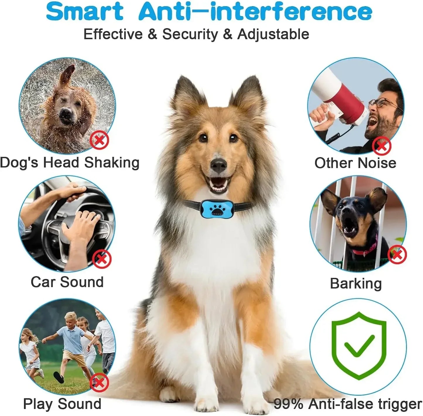 "Rechargeable Ultrasonic Anti-Bark Training Collar for Dogs with Vibration Control"