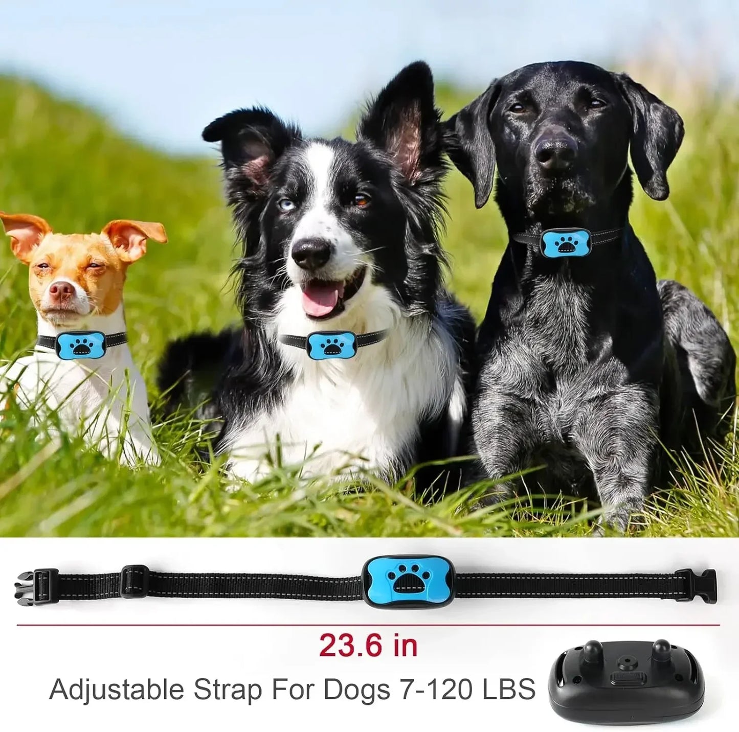 "Rechargeable Ultrasonic Anti-Bark Training Collar for Dogs with Vibration Control"